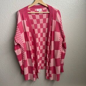 Vibrant Pink Gingham Cardigan Sweater